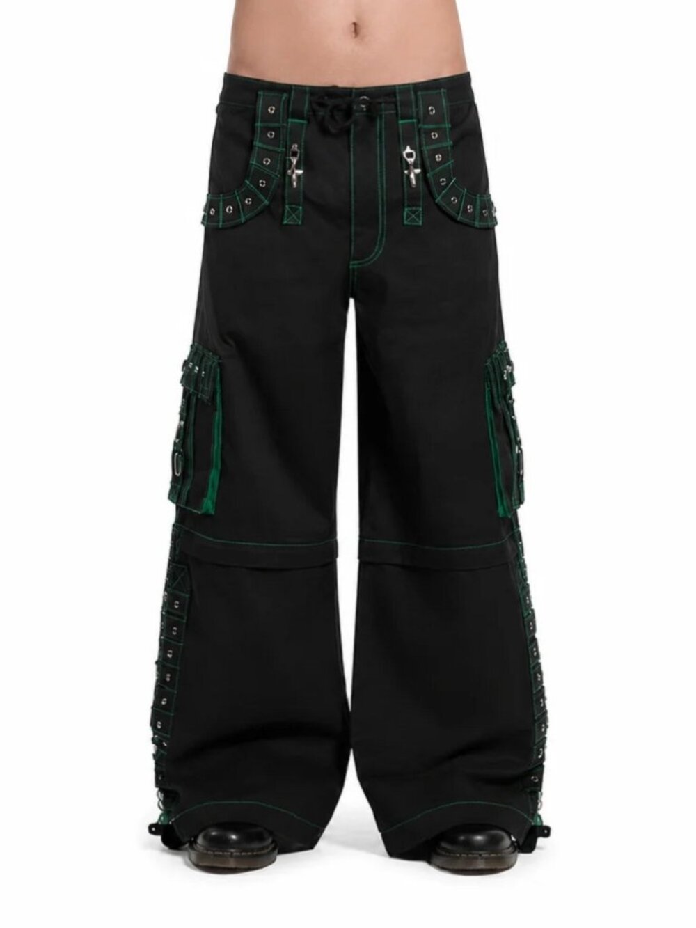 Men Bondage Trouser Gothic Transformer Baggy Pants black/Green Pants